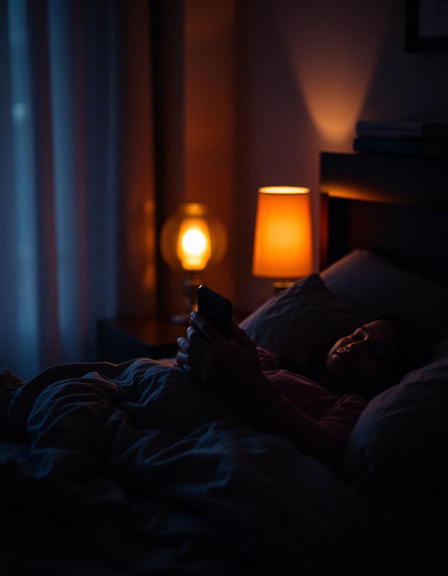 Person reading on phone before bed